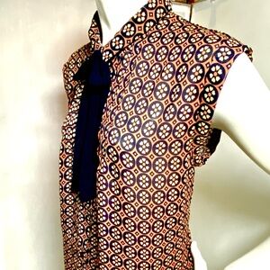 Elodie Navy and Peach Floral Pattern Blouse